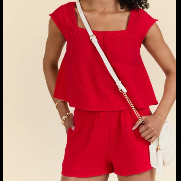 Red Gauze Top and Shorts Set - Picture 1 of 1